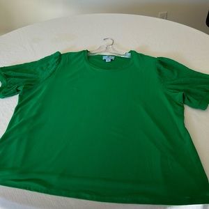 Misses 2x emerald green top polyester like crepe sheer sleeves with band